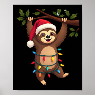 Weihnachtsbeleuchtung Faultier mit Weihnachtsmütze Poster