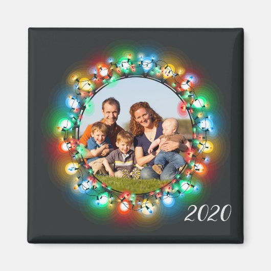 Weihnachtsbeleuchtung Foto Kranz mit Jahr Magnet (Vorne)