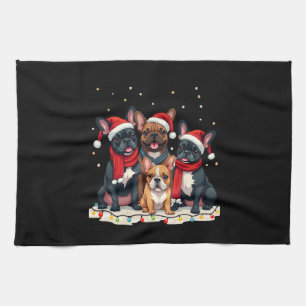 Weihnachtsbeleuchtung Französische Bulldoggen Xmas Geschirrtuch