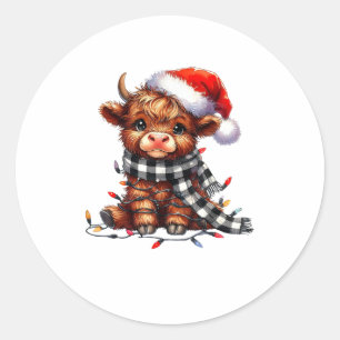 Weihnachtsbeleuchtung Highland Cow Vintage Süße Hi Runder Aufkleber