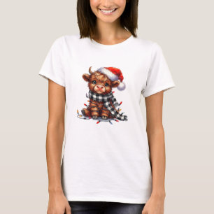 Weihnachtsbeleuchtung Highland Cow Vintage Süße Hi T-Shirt