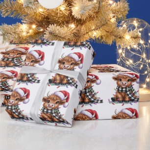 Weihnachtsbeleuchtung Highland-Kuh-Santa-Hut Geschenkpapier