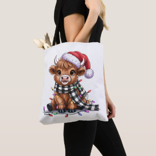 Weihnachtsbeleuchtung Highland-Kuh-Santa-Hut Tasche