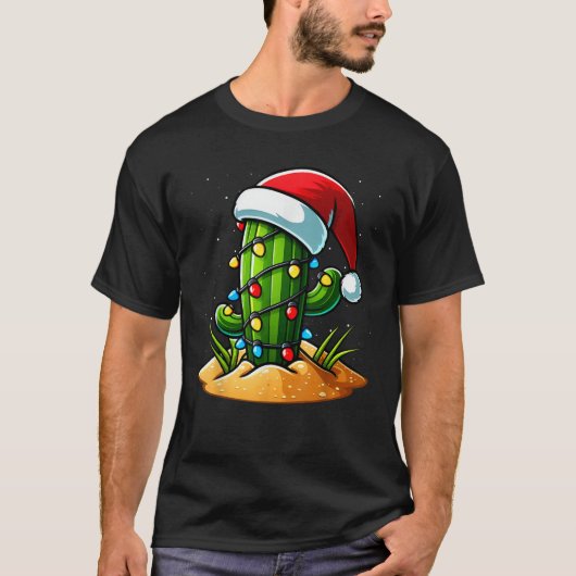 Weihnachtsbeleuchtung Kaktus Lover Funny Xmas Männ T-Shirt (Vorderseite)