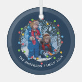 Weihnachtsbeleuchtung Kinder Foto Navy Blue Person Ornament Aus Glas (Vorderseite)