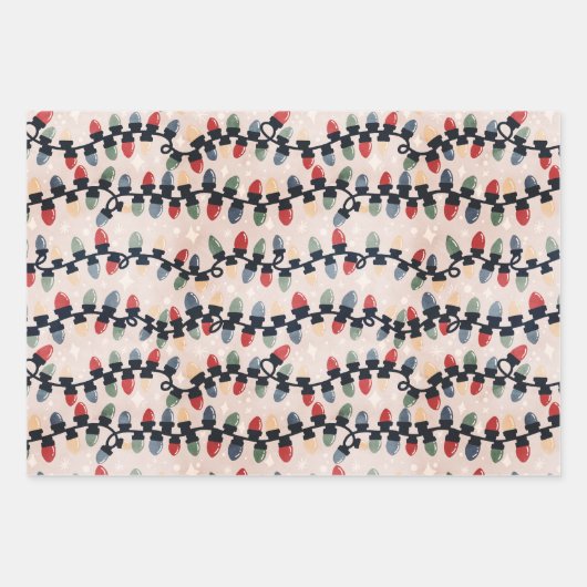 Weihnachtsbeleuchtung, Kleid & Kakao Geschenkpapier Set (Vorderseite)