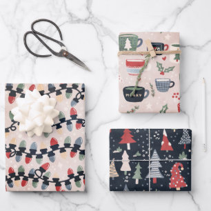 Weihnachtsbeleuchtung, Kleid & Kakao Geschenkpapier Set