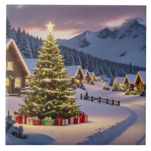 Weihnachtsbeleuchtung Landschaft mit Schnee Fliese