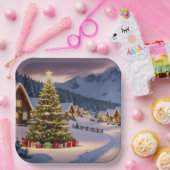 Weihnachtsbeleuchtung Landschaft mit Schnee Pappteller (Party)
