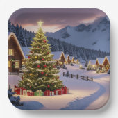 Weihnachtsbeleuchtung Landschaft mit Schnee Pappteller (Vorderseite)