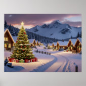 Weihnachtsbeleuchtung Landschaft mit Schnee Poster (Vorne)