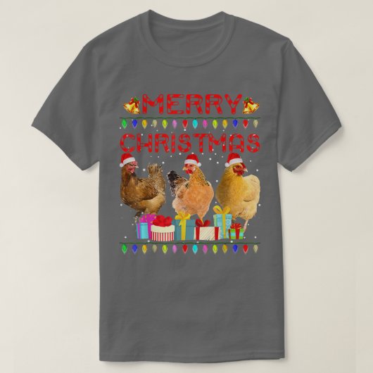 Weihnachtsbeleuchtung Merry Xmas Chicken Funny T-Shirt (Design vorne)