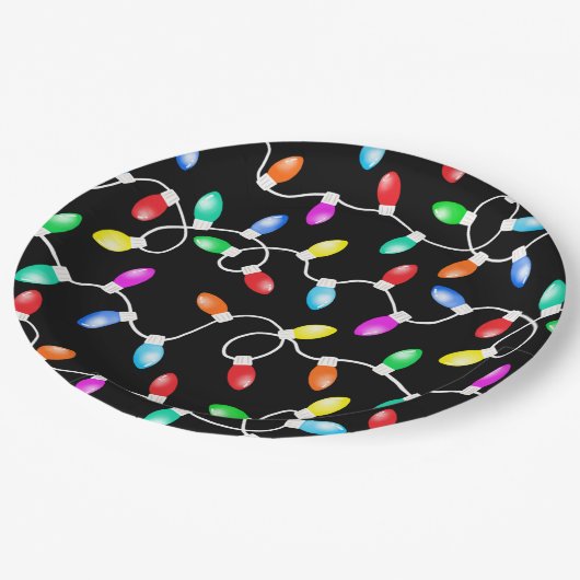 Weihnachtsbeleuchtung Muster Pappteller (Schrägansicht)