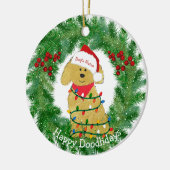 Weihnachtsbeleuchtung nach Maß Goldendoodle Keramik Ornament (Links)