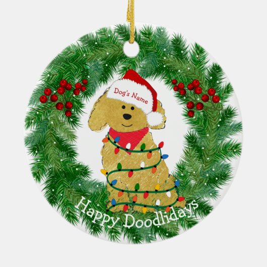 Weihnachtsbeleuchtung nach Maß Goldendoodle Keramik Ornament (Hinten)