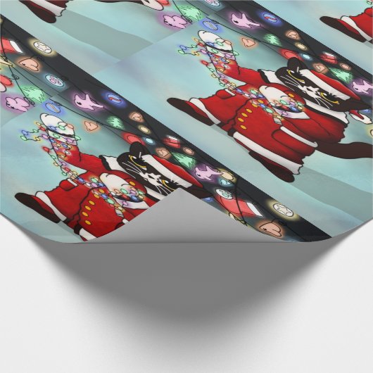 Weihnachtsbeleuchtung Niedlich Tuxedo Cat Geschenkpapier (Ecke)