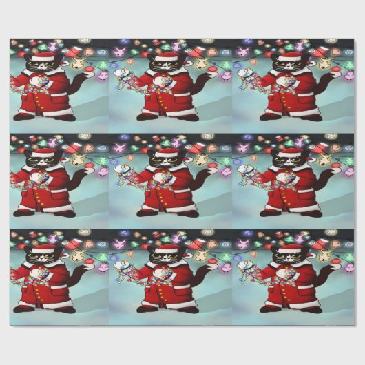 Weihnachtsbeleuchtung Niedlich Tuxedo Cat Geschenkpapier (Flach)