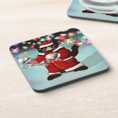 Weihnachtsbeleuchtung Niedlich Tuxedo Cat Getränkeuntersetzer (Linke Seite)