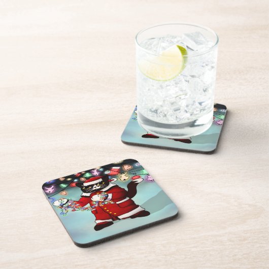 Weihnachtsbeleuchtung Niedlich Tuxedo Cat Getränkeuntersetzer (Rechte Seite)