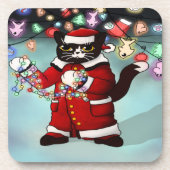 Weihnachtsbeleuchtung Niedlich Tuxedo Cat Getränkeuntersetzer (Vorderseite)
