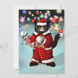 Weihnachtsbeleuchtung Niedlich Tuxedo Cat Karte