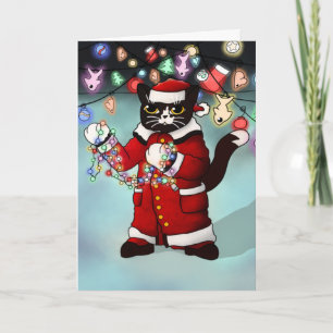 Weihnachtsbeleuchtung Niedlich Tuxedo Cat Karte