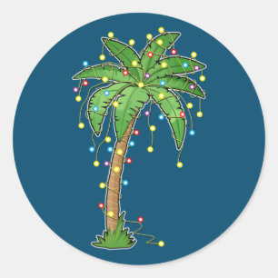 Weihnachtsbeleuchtung Palm Tree Beach Funny Tropic Runder Aufkleber