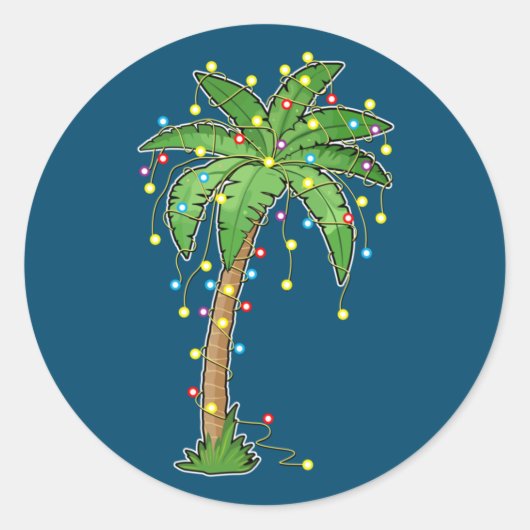 Weihnachtsbeleuchtung Palm Tree Beach Funny Tropic Runder Aufkleber (Vorderseite)