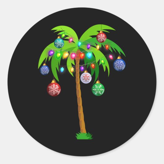 Weihnachtsbeleuchtung Palm Tree Fun Hawaii Beach T Runder Aufkleber (Vorderseite)