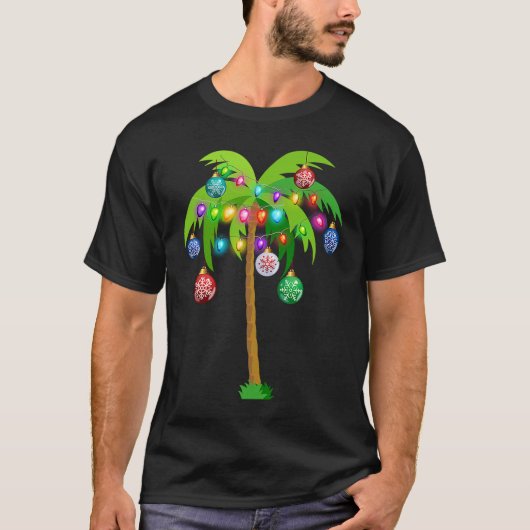 Weihnachtsbeleuchtung Palm Tree Hawaii Beach Tropi T-Shirt (Vorderseite)