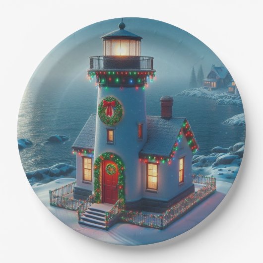 Weihnachtsbeleuchtung Pappteller (Vorderseite)