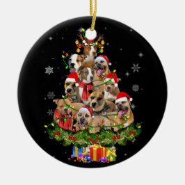 Weihnachtsbeleuchtung Pitbull Weihnachtsmannmütze  Keramik Ornament