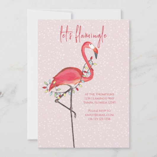 Weihnachtsbeleuchtung Rosa Flamingo Einladung (Vorderseite)