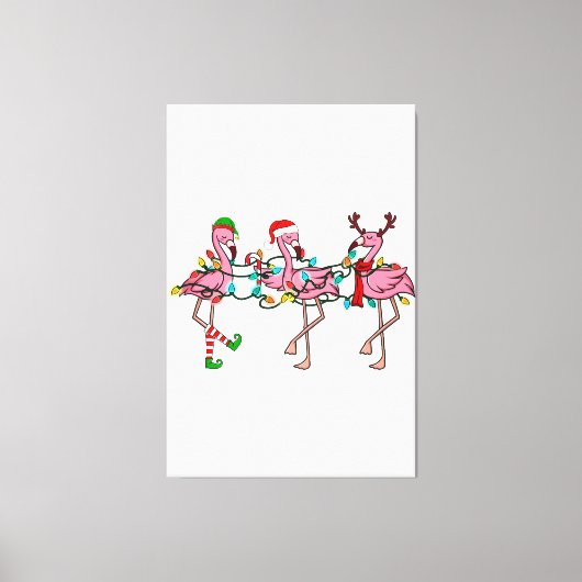 Weihnachtsbeleuchtung Rosa Flamingo Weihnachtsmann Leinwanddruck (Vorderseite)