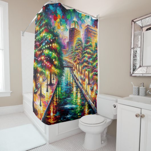 "Weihnachtsbeleuchtung: San Antonio Riverwalk" Duschvorhang (Beispiel)