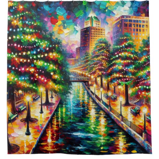 "Weihnachtsbeleuchtung: San Antonio Riverwalk" Duschvorhang (Vorderseite)
