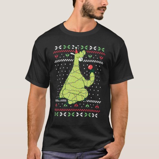 Weihnachtsbeleuchtung Santa Llama Ugly Weihnachtsw T-Shirt (Vorderseite)