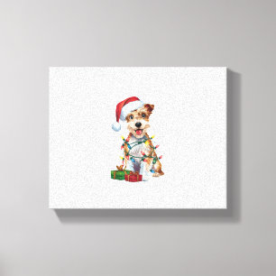 Weihnachtsbeleuchtung Santa Silky Terrier Hund Wei Leinwanddruck