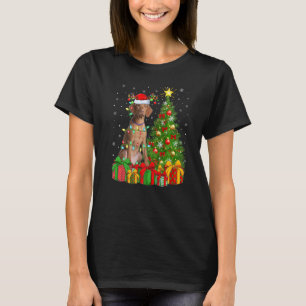 Weihnachtsbeleuchtung Santa Vizsla Hund Weihnachts T-Shirt