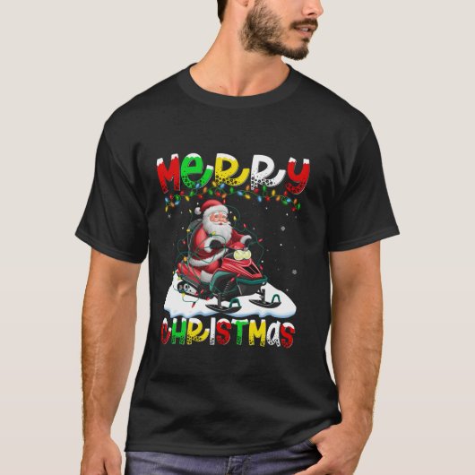 Weihnachtsbeleuchtung Snowmobiling Frohe Weihnacht T-Shirt (Vorderseite)