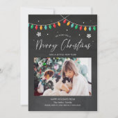 Weihnachtsbeleuchtung und Schneeflocken Fotokarte Einladung (Vorderseite)