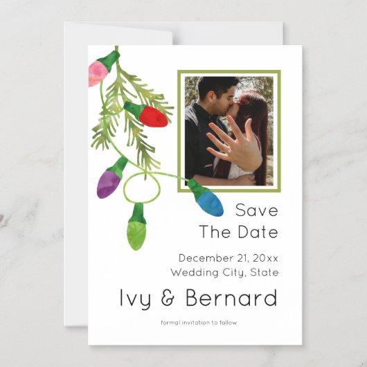 Weihnachtsbeleuchtung, Verlobung Foto Save the Dat Magneteinladung (Vorderseite)