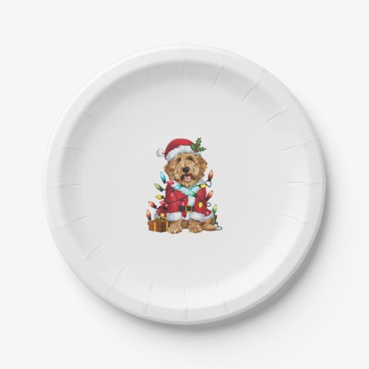 Weihnachtsbeleuchtung Weihnachtsmann-Labradoodle W Pappteller (Vorderseite)