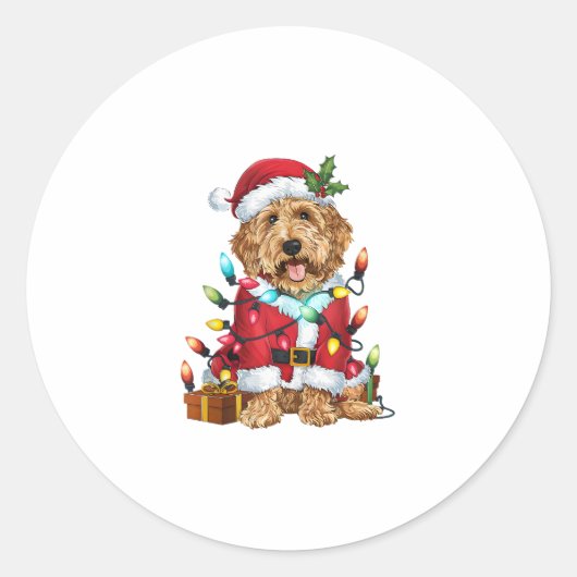 Weihnachtsbeleuchtung Weihnachtsmann-Labradoodle W Runder Aufkleber (Vorderseite)