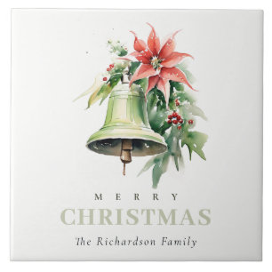 Weihnachtsbell Pine Poinsettia Foliage Wasserfarbe Fliese