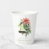Weihnachtsbell Pine Poinsettia Foliage Wasserfarbe Pappbecher (Vorderseite)
