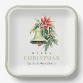 Weihnachtsbell Pine Poinsettia Foliage Wasserfarbe Pappteller (Vorderseite)