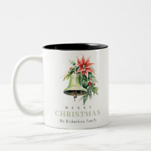 Weihnachtsbell Pine Poinsettia Foliage Wasserfarbe Zweifarbige Tasse
