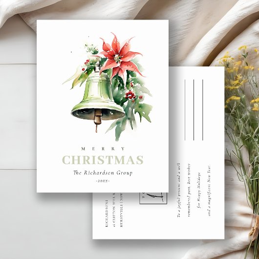 Weihnachtsbell Poinsettia Firmenlogo Feiertagspostkarte