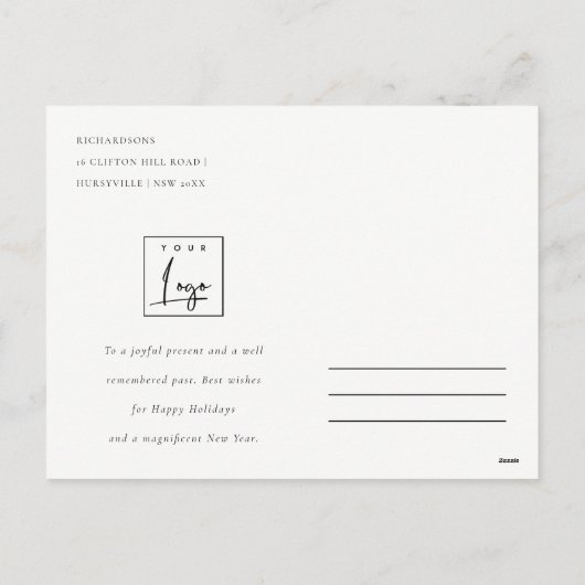 Weihnachtsbell Poinsettia Firmenlogo Feiertagspostkarte (Rückseite)